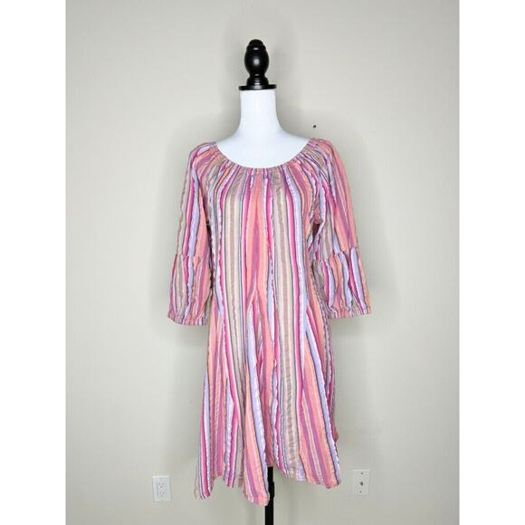 Uncle Frank Purple Haze Dress Striped Flowy Boho Bohemian Medium Pink Ruffle - Picture 2 of 9